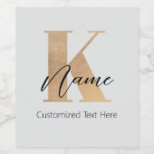 Modernes Mit Monogramm erstes K & Name Personalisi Weinetikett (Einzelnes Label)