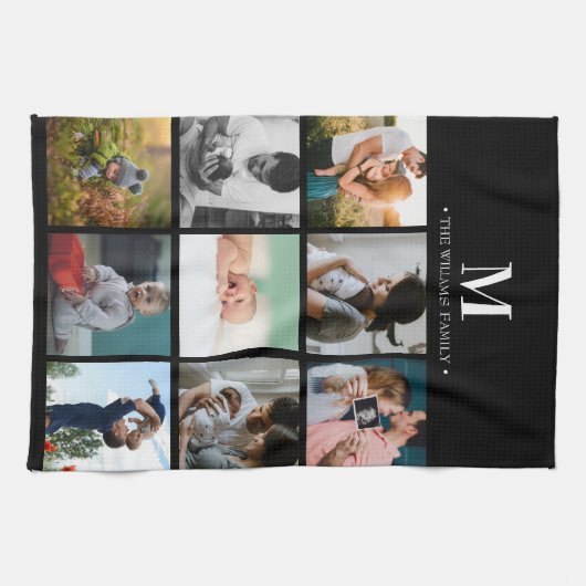 Modernes mit Monogramm Foto-Collage Instragram sch Geschirrtuch (Horizontal)