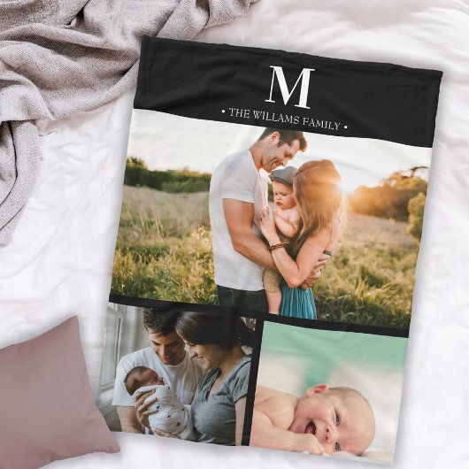 Modernes mit Monogramm Foto schwarz-weiß Fleecedecke