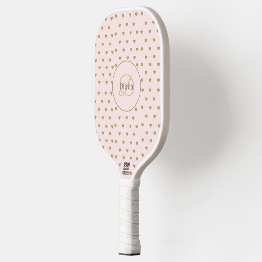 Modernes Mit Monogramm Girly Pink mit Name Pickleball Schläger (Links)