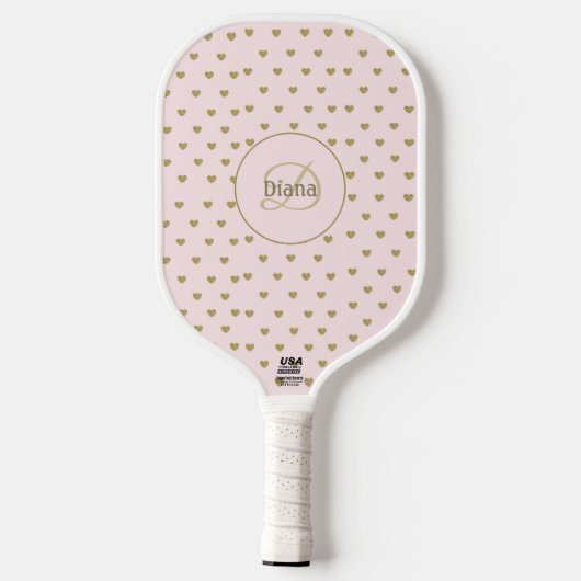 Modernes Mit Monogramm Girly Pink mit Name Pickleball Schläger (Rückseite)