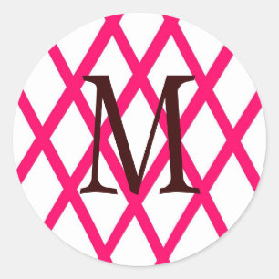 Modernes mit Monogramm Gitter im Rosa Runder Aufkleber