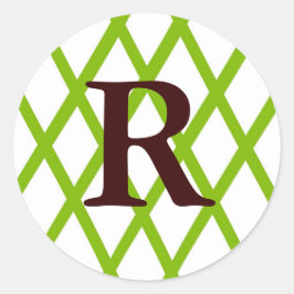 Modernes Mit Monogramm Gitter in Kalkgrün Runder Aufkleber