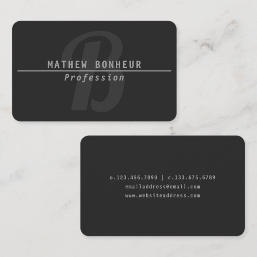 Modernes Mit Monogramm, grau Visitenkarte (Vorne/Hinten)