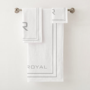 Modernes Mit Monogramm Grau-White Strip Hotel Badhandtuch Set
