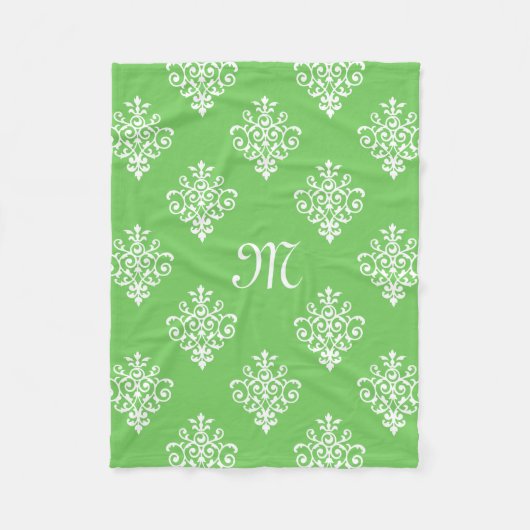 Modernes, Mit Monogramm-helles Green Damask Muster Fleecedecke (Vorderseite)