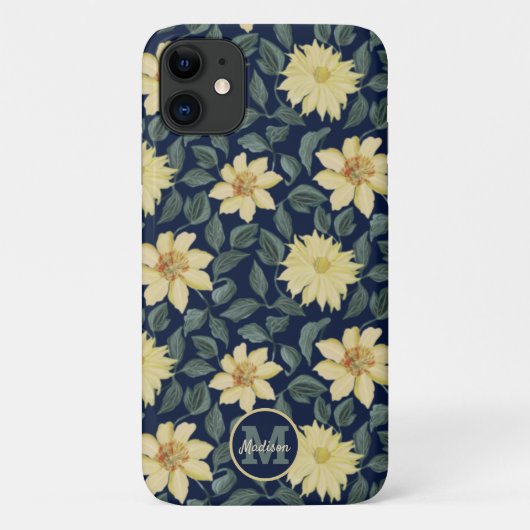 Modernes Mit Monogramm Hinzufügen eines Navy Flora Case-Mate iPhone Hülle (Rückseite)