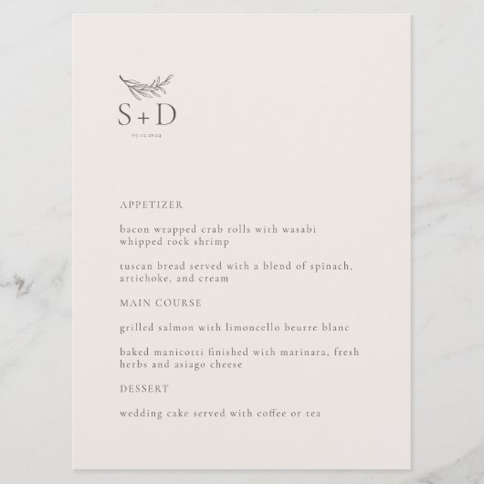 Modernes Mit Monogramm Hochzeitsmenü für Elfenbein Menükarte (Vorderseite)