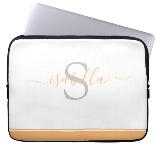 Modernes Mit Monogramm Minimalistisches Peach Scri Laptopschutzhülle (Vorderseite)