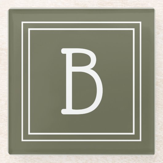 Modernes Mit Monogramm Moss Grün & Weiß Glasuntersetzer (Vorderseite)