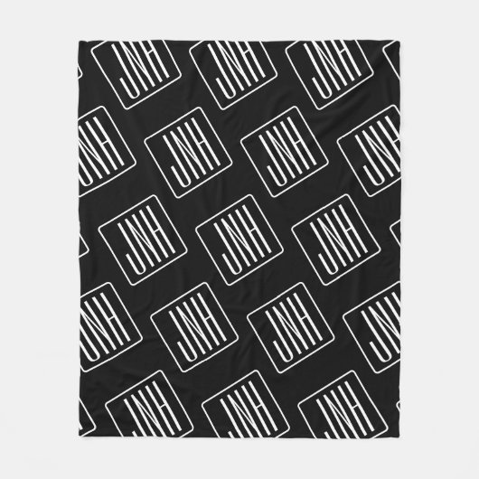 Modernes Mit Monogramm Muster | Schwarz und Weiß Fleecedecke (Vorderseite)