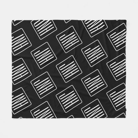 Modernes Mit Monogramm Muster | Schwarz und Weiß Fleecedecke (Vorderseite (Horizontal))