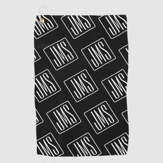 Modernes Mit Monogramm Muster | Schwarz und Weiß Golfhandtuch (Vorderseite)