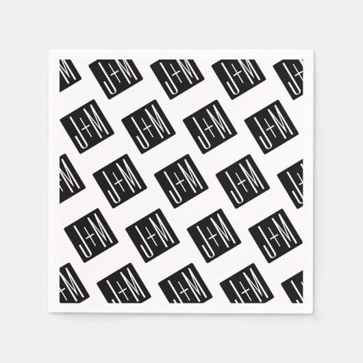 Modernes Mit Monogramm Muster | Schwarz und Weiß Serviette (Vorderseite)