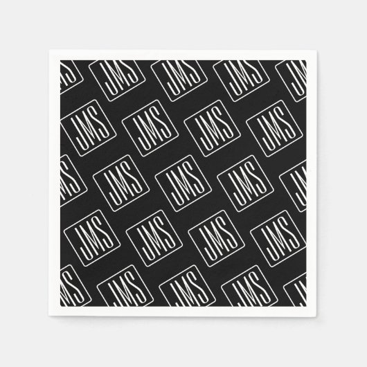 Modernes Mit Monogramm Muster | Schwarz und Weiß Serviette (Vorderseite)