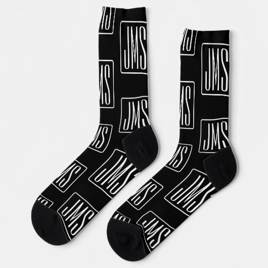 Modernes Mit Monogramm Muster | Schwarz und Weiß Socken (Linkes Detail)