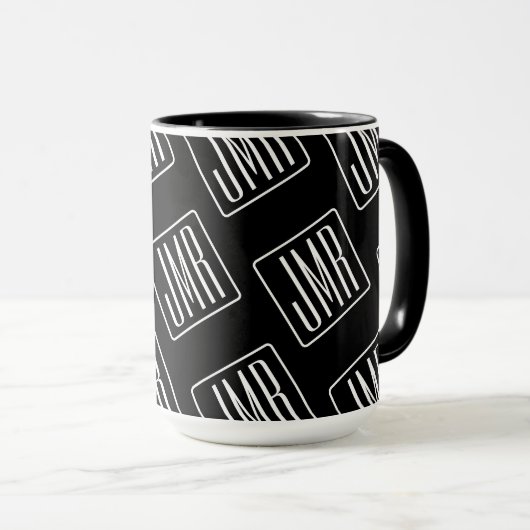 Modernes Mit Monogramm Muster | Schwarz und Weiß Tasse (VorderseiteRechts)