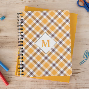 Modernes Mit Monogramm Orange Kariertes Tartan Mus Notizblock