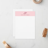 Modernes Mit Monogramm Rosa Weiß schlichter Chic Mitteilungskarte (Vorderseite/Rückseite Beispiel)