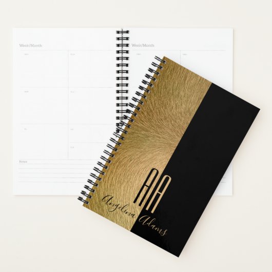 Modernes Mit Monogramm Schwarz-Gold-Fell Planer (Anzeige)