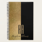 Modernes Mit Monogramm Schwarz-Gold-Fell Planer (Vorderseite)