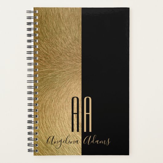 Modernes Mit Monogramm Schwarz-Gold-Fell Planer (Vorderseite)