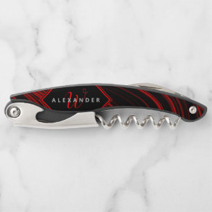 Modernes Mit Monogramm Schwarz-Rot-Abstraktes Must Kellnermesser