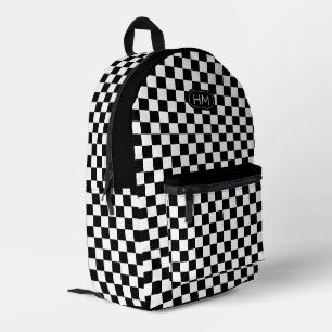 Modernes Mit Monogramm Schwarz-Weiß-Karo-Muster Bedruckter Rucksack