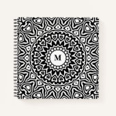Modernes Mit Monogramm Schwarz-Weiß-Mandala-Muster Notizblock (Vorderseite)