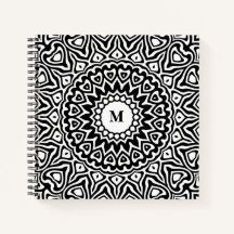 Modernes Mit Monogramm Schwarz-Weiß-Mandala-Muster