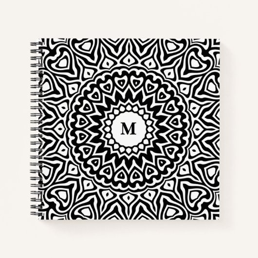 Modernes Mit Monogramm Schwarz-Weiß-Mandala-Muster Notizblock (Vorderseite)