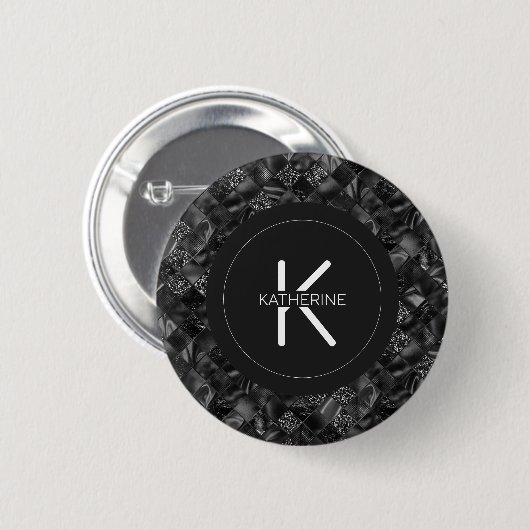 Modernes Mit Monogramm Schwarzes Imitat Glitzer Pa Button (Vorne & Hinten)