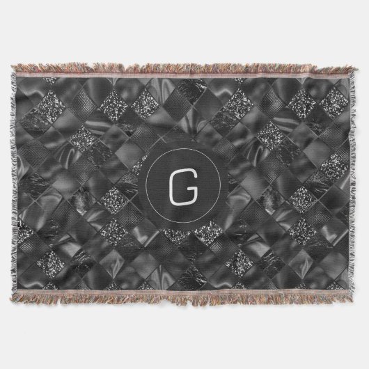 Modernes Mit Monogramm Schwarzes Imitat Glitzer Pa Decke (Vorderseite)