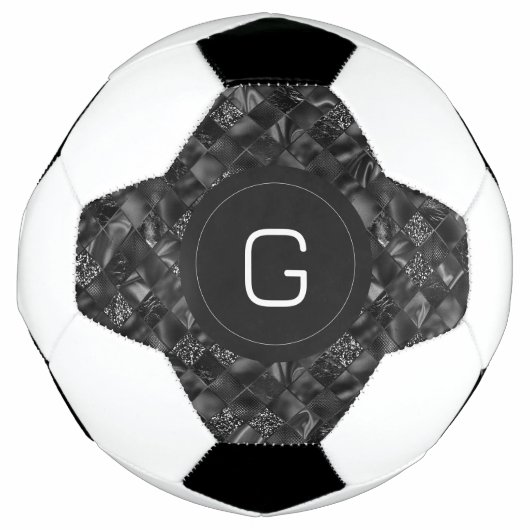 Modernes Mit Monogramm Schwarzes Imitat Glitzer Pa Fußball (Vorderseite)