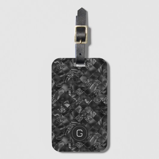 Modernes Mit Monogramm Schwarzes Imitat Glitzer Pa Gepäckanhänger (Vorderseite Vertikal)