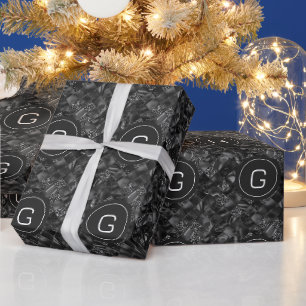 Modernes Mit Monogramm Schwarzes Imitat Glitzer Pa Geschenkpapier
