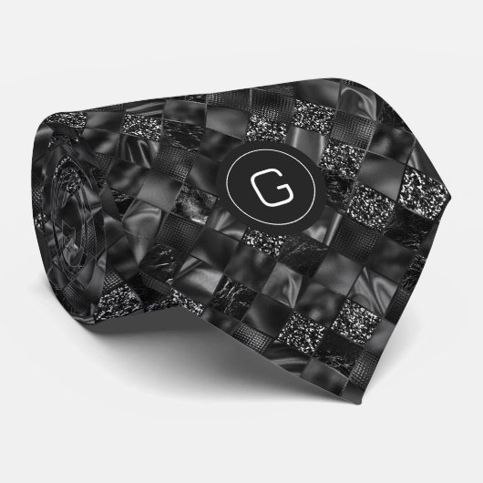 Modernes Mit Monogramm Schwarzes Imitat Glitzer Pa Krawatte (Gerollt)