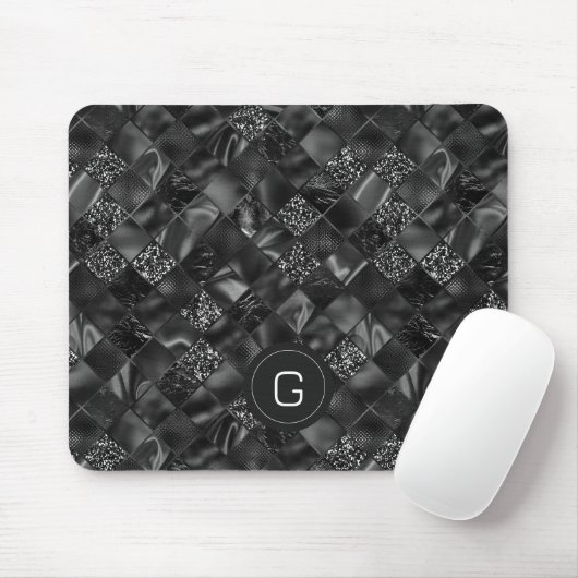 Modernes Mit Monogramm Schwarzes Imitat Glitzer Pa Mousepad (Mit Mouse)