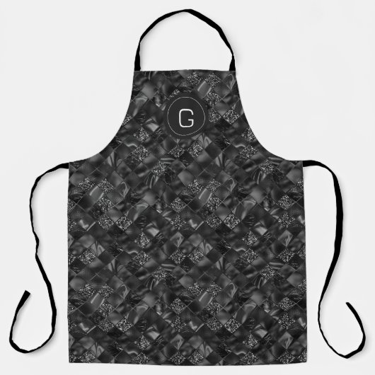 Modernes Mit Monogramm Schwarzes Imitat Glitzer Pa Schürze (Vorderseite)