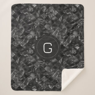 Modernes Mit Monogramm Schwarzes Imitat Glitzer Pa Sherpadecke