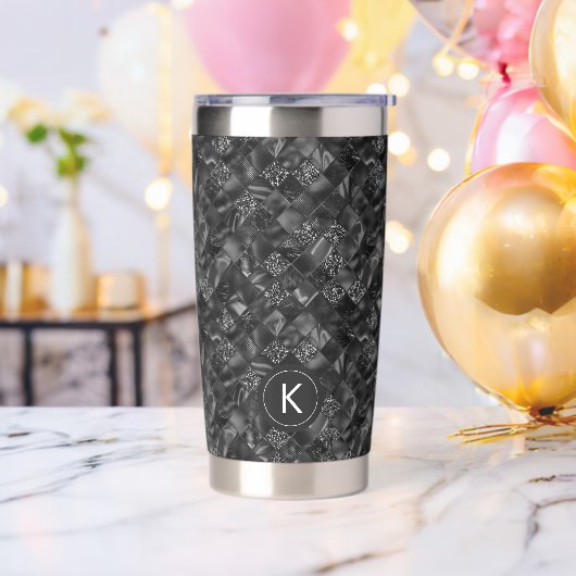 Modernes Mit Monogramm Schwarzes Imitat Glitzer Pa Thermobecher (Bachelor Party)