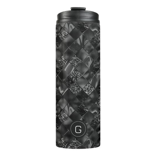 Modernes Mit Monogramm Schwarzes Imitat Glitzer Pa Thermosbecher (Vorderseite)