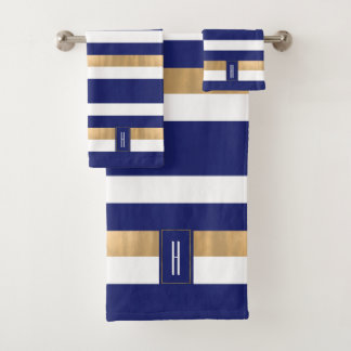 Modernes Mit Monogramm Set mit blauem Streifen.