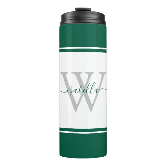 Modernes Mit Monogramm Skript Emerald Green Thermosbecher (Vorderseite)
