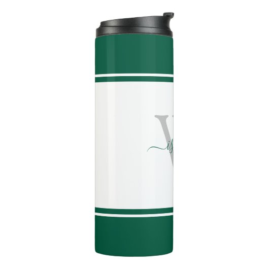Modernes Mit Monogramm Skript Emerald Green Thermosbecher (Nach links gedreht)