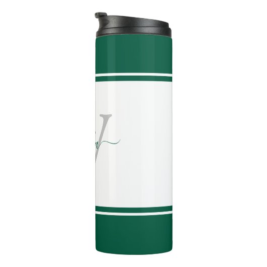 Modernes Mit Monogramm Skript Emerald Green Thermosbecher (Nach rechts gedreht)