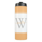 Modernes Mit Monogramm Skriptpeach Thermosbecher (Vorderseite)