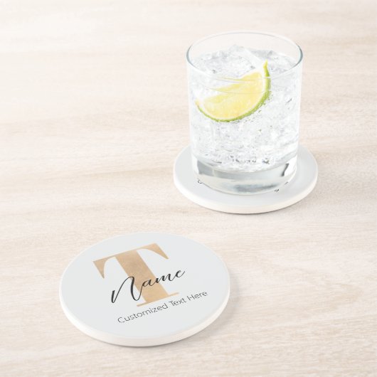 Modernes Mit Monogramm T & Name Personalisiert Getränkeuntersetzer (Seite)