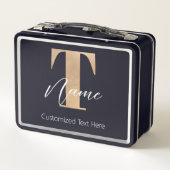 Modernes Mit Monogramm T & Name Personalisiert Metall Brotdose (Rückseite)