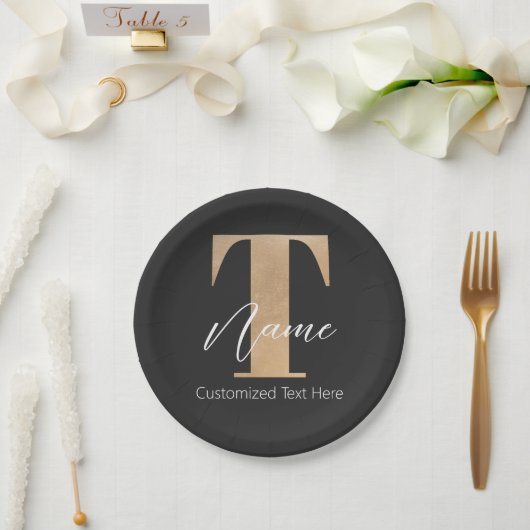 Modernes Mit Monogramm T & Name Personalisiert Pappteller (Hochzeit)